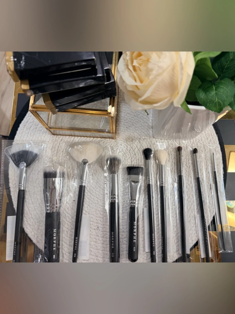 10 Piece Black/Silver Morphe Makeup Brush Set & Lancôme Paris Cosmetic Bag- New✨